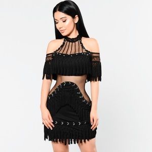 Fashion Nova. Main Attraction Black Fringe Dress.